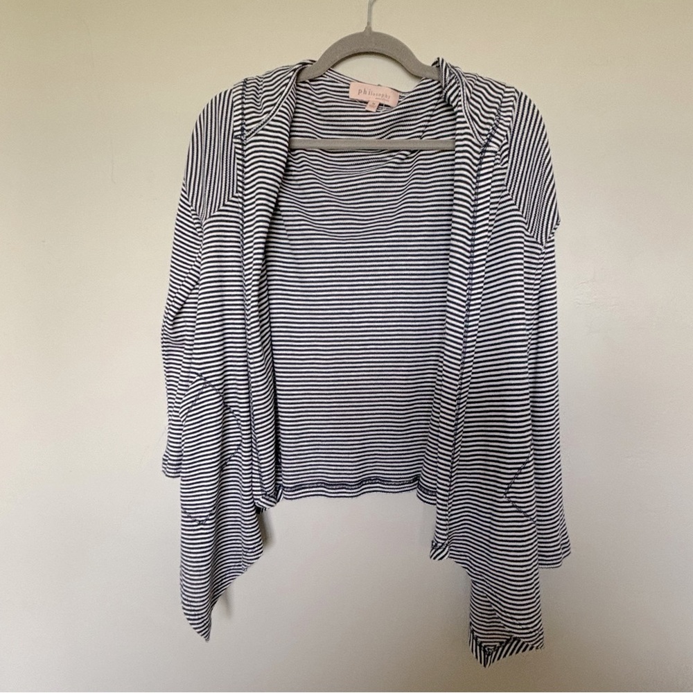 Philosophy Size Medium Black and White Stripe Hooded Waterfall Cardigan